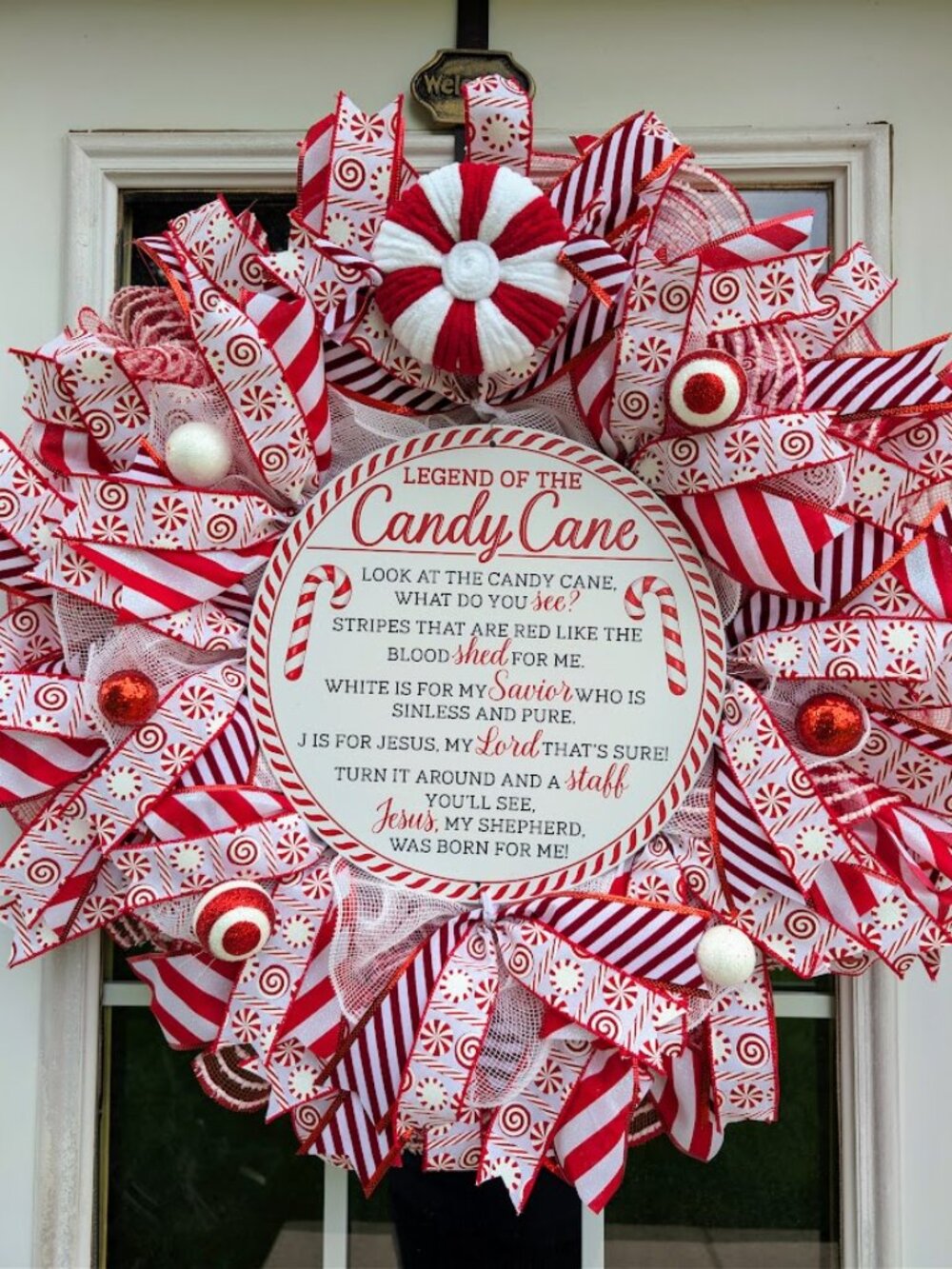 Candy Cane Christmas Wreath with Religious Poem